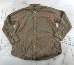 Orvis Button Down Shirt Mens Large Yellow Black Red Checkered Cotton Lon... - $21.25