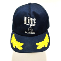 LITE BEER BOXING Blue Trucker Hat Vintage Embroidered Gold Wheat Scrambl... - £30.22 GBP