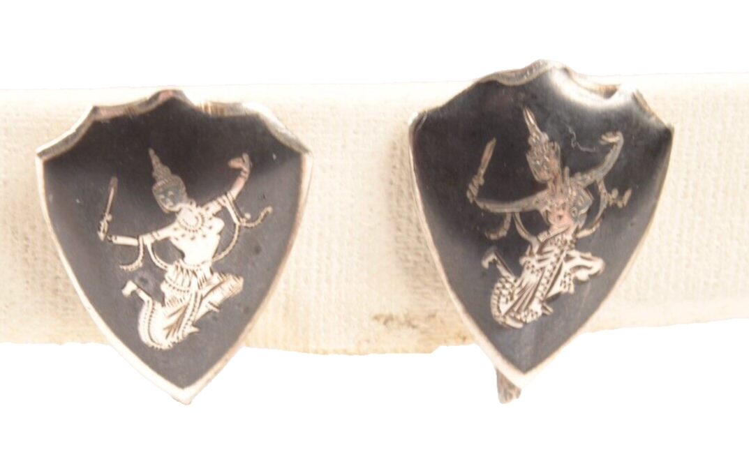 Silver Earrings Black Nielloware Siam Star Goddess Mekkala Sterling Shields - $9.49