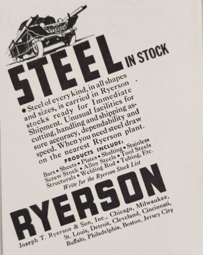 1937 Print Ad Joseph T. Ryerson Steel of Every Kind Chicago,Detroit,Buffalo - $10.21