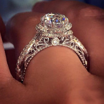 1.20Ct Round Simulated Sim Diamond 14K White Gold Plated Engagement Wedding Ring - £68.52 GBP