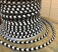 Black &amp; White Cloth Covered 3-Wire Round Cord, Large Houndstooth Cotton Pattern - £1.24 GBP