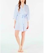 Linea Donatella Womens Short Wrap Robe Blue White Stripe Lace Trim S/M - £22.02 GBP