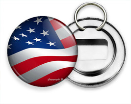 Us United States Waving American Flag Patriotic Beer Soda Bottle Opener Keychain - £13.18 GBP