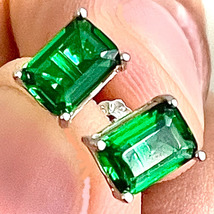 2.00 Ct Emerald Cut Green Emerald Women&#39;s Stud Earrings 14K White Gold F... - £39.32 GBP