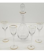 VC) Vintage 5 Piece Clear Etched Glass Decanter Stem Shot Glass Set Grap... - £32.14 GBP