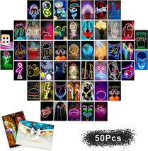 50Pcs Neon Aesthetic Room Decor  Pack For Teen Girls Room Photo Wall Collage Kit - £10.51 GBP