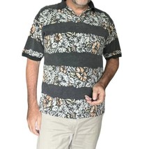 Tommy Bahama Hawaiian Polo Shirt Short Sleeve Mens Large Blue Floral Silk Cotton - £19.98 GBP