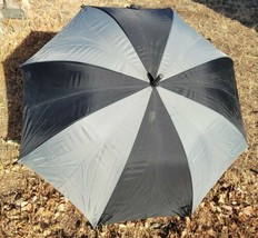 Vintage Black &amp; Grey Nylon Umbrella Acrylic Cane Handle Tip Rare Retro l... - $33.85