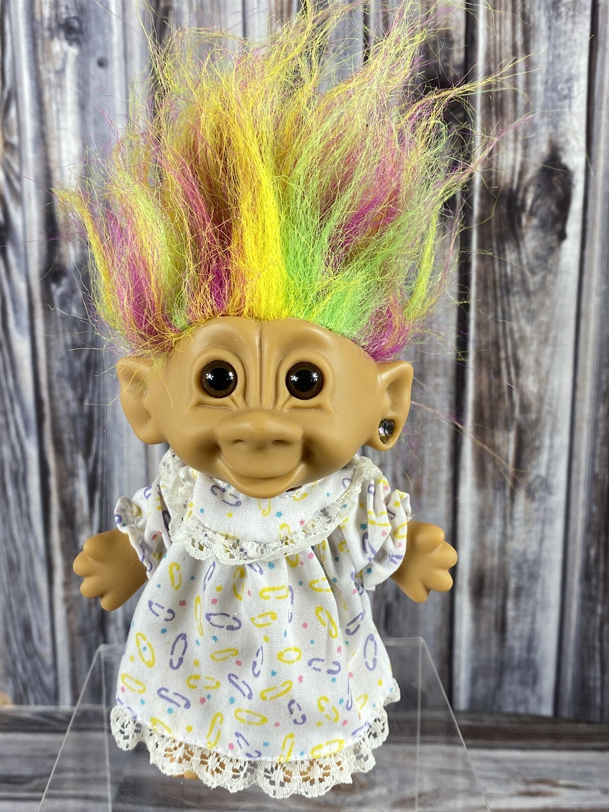 Vintage Bright of America Troll Doll w/ Rainbow Hair &amp; Jewel Earring 4.5&quot;  - $9.99