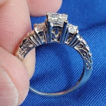 Earth mined Diamond Princess Engagement Ring 3 Stone Filigree Solitaire 14k Gold - $4,262.63 CAD