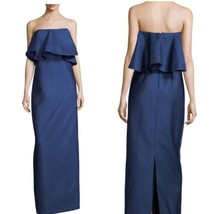 Halston Heritage Size 4 Strapless Flounce Mesh Gown Royal Blue Formal Dress Long - £95.84 GBP