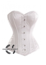 White Satin Gothic Burlesque Bustier Waist Training Overbust Corset Costume - £62.37 GBP
