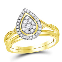 10kt Yellow Gold Round Diamond Teardrop Cluster Bridal Wedding Ring Band Set - £370.02 GBP