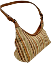 Fossil handbag MultiColor Woven Textile Leather Zip Stripped ZB3965 - $657.09 MXN