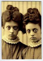 Vintage Style Halloween Photo Postcard 4x6 Glossy Paper Spooky Twins - $9.71