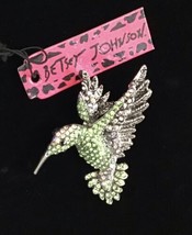 Betsey Johnson Green Gemmed Crystal Hummingbird Bird Brooch Pin / Pendant Unique - $13.10