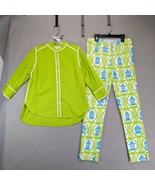 Gretchen Scott 2pc Outfit Women&#39;s M Green Button Top Asian Bird Ankle Pa... - $124.63 CAD