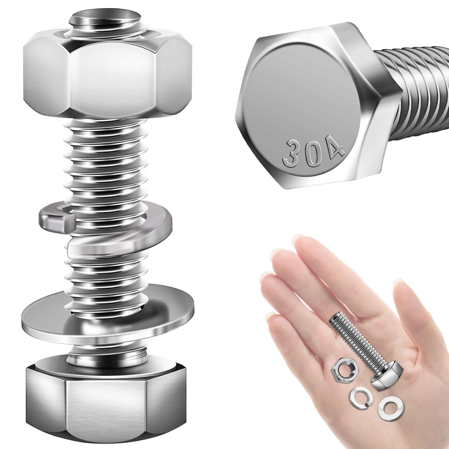 (10 Sets) 1/4-20X1-1/4&quot; Hex Head Stainless Steel Bolts And Nuts With, 1/... - $23.99