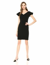  Lark &amp; Ro Women&#39;s Flutter Sleeve Double V Neck Sheath Dress, Black, 8 NEW NWT  - £39.56 GBP