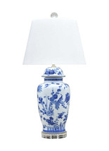 Blue and White Bird Motif Porcelain Temple Jar Table Lamp 30&quot; - $410.55