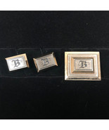 Vintage Hickok Cufflinks And Tie Clip Rectangle, &quot;B&quot; Monogram Black Gold... - $470.43 MXN
