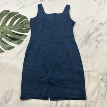 Diane B Vintage Linen Blend Sheath Dress Size 8 Navy Blue Sleeveless 90s - $28.70