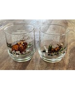 2 - Vintage Sunoco American Wildlife Bison &amp; Moose  12 Oz Promotional Glass - $27.16 CAD