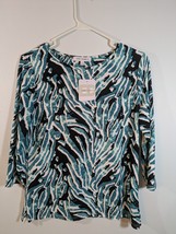 Emily Daniels Polyester/Spandex 3/4 Sleeve Top Turquoise/Black Size S - £12.22 GBP