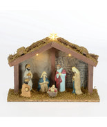 HOLIDAY TIME 012-5889W PORCELAIN/WOOD NATIVITY SCENE 8PC W/LIGHTS 11x4x7... - $21.92 CAD