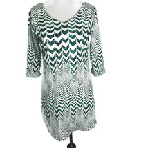 Charlotte Russe Dress Size S Small Green White Chevron Shift Roll Tab Sleeve  - £14.85 GBP