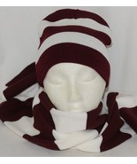 Sportsman Burgendy White Stripped Winter Hat Scarf Set Acrylic - £13.56 GBP