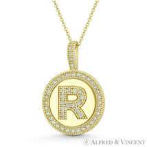 Initial Letter &quot;R&quot; Halo CZ Crystal Pave 14k Yellow Gold 19x13mm Necklace Pendant - £111.16 GBP+