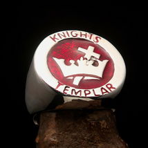 Nicely crafted Men&#39;s red Knight&#39;s Templar Cross &amp; Crown Ring - Sterling Silver - £71.92 GBP