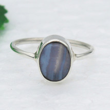 925 Sterling Silver Blue Lace Agate Ring Handmade Jewelry Gemstone Ring - £27.66 GBP