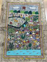 FABULOUS MEXICAN FOLK ART PAINTING ON BARK CLOTH! HAND PAINTED!! 23.5x16in - £51.25 GBP