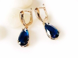2 Ct Simulated Blue Sapphire Drop/Dangle Earrings 14k Yellow Gold Plated Silver - £78.20 GBP