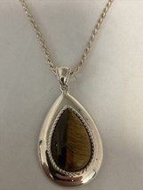 925 China Large Tiger Eye Tear Drop  Pendant &amp; 925 Sterling Silver 17” Chain - £29.48 GBP