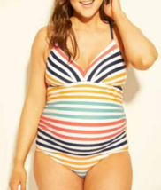 Ingrid &amp; Isabel Maternity Swimsuit 1 Piece Lace Up Tie Back Medium D Dd Striped - £16.99 GBP