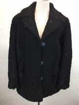 BC Vintage Women Sz M Curly Lamb Black Fur Coat Jacket Buttons Collared - £56.24 GBP
