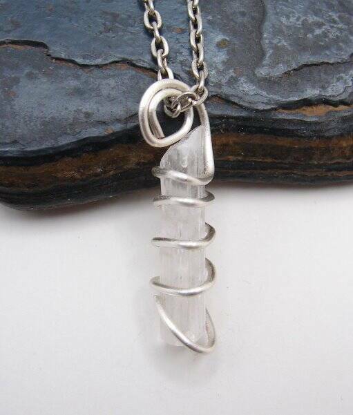 DANBURITE PENDANT RARE POWERFUL Pleiadian Starbrary Crystal Silver Coppe... - $44.00