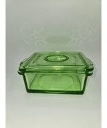 Vintage Hazel Atlas Vaseline Uranium Glass Dish Green Rectangle w/ Lid - £28.09 GBP