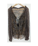 Free People Small S Loose Sheer Blouse Brown Floral Lightweight - $17.42