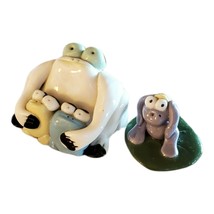 Clay Frog Figurine Lot Mom Babies Hand Made Teeny Tiny on Lily Pad FREE SHIPPING - £11.94 GBP