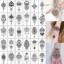 30pcs Waterproof Black Floral Temporary Tattoos for Women &amp; Girls - Long... - $137.64 MXN