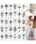 30pcs Waterproof Black Floral Temporary Tattoos for Women &amp; Girls - Long... - €6,52 EUR