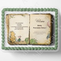 POOH BEAR BABY Shower Cake Topper Edible Image pooh bear book Vintage Po... - £16.31 GBP+