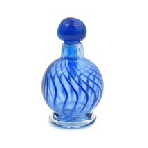 Blown Glass Perfume Bottle with Stopper Handcrafted Blue Swirls Vintage - £30.83 GBP