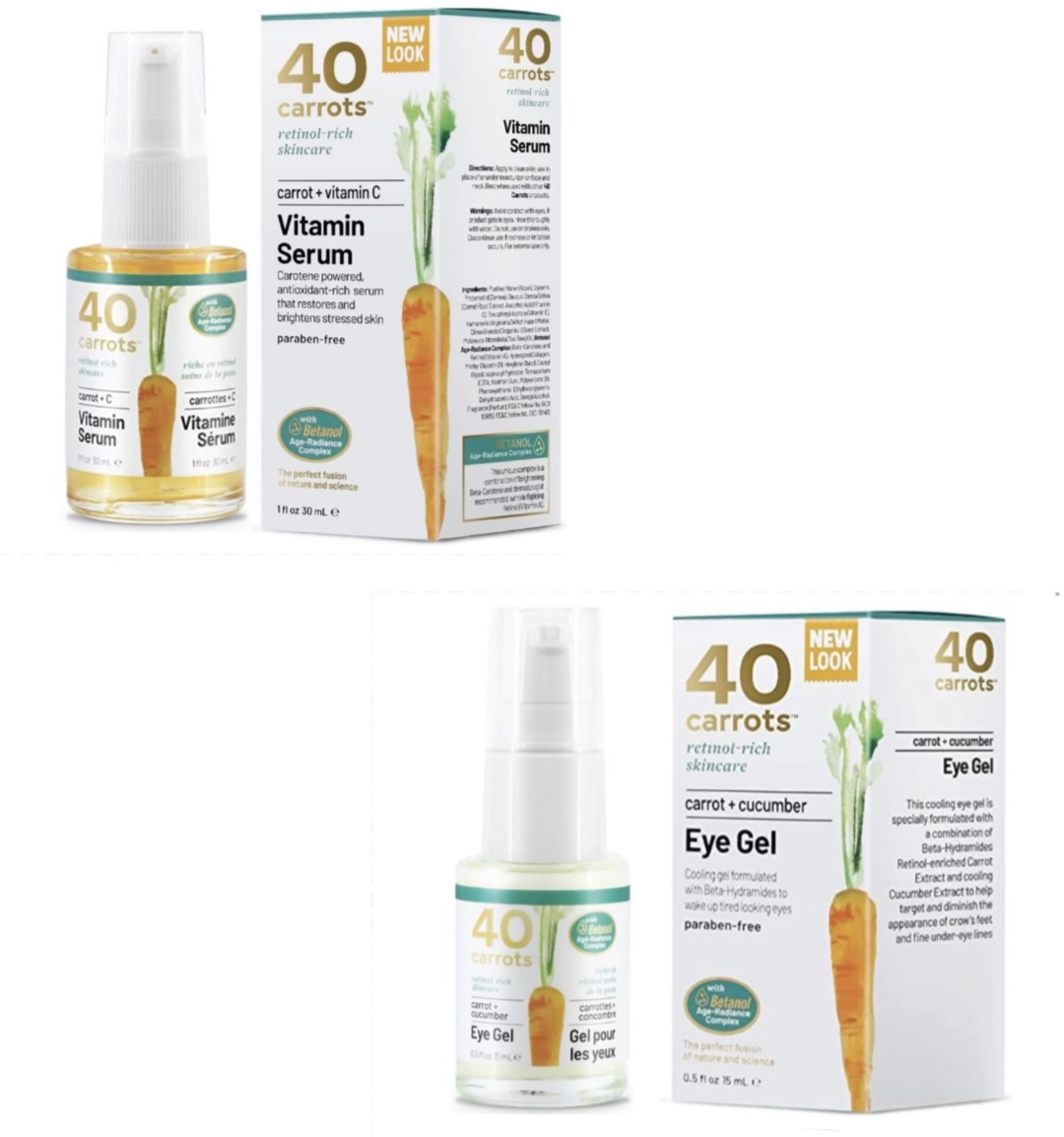 40 CARROTS Carrot + Cucumber EYE GEL 0.5 oz & Vitamin C VITAMIN SERUM 1 oz