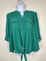 NWT Cocomo Womens Plus Size 2X Green Pocket V-neck Tie Blouse 3/4 Sleeve - £21.57 GBP